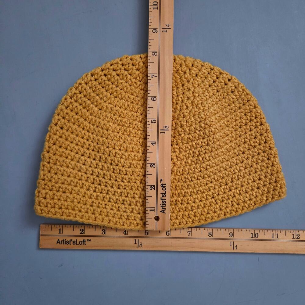 Handmade Crochet Beanie Hat Mustard Golden Rod Knit Cap One Size Casual - Picture 4 of 7